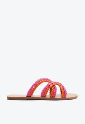 Rasteira Natural Pink E Laranja Anacapri Tiras Trançadas