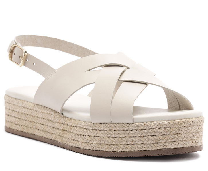Sandália Plataforma Tiras Entrelaçadas Couro Branca