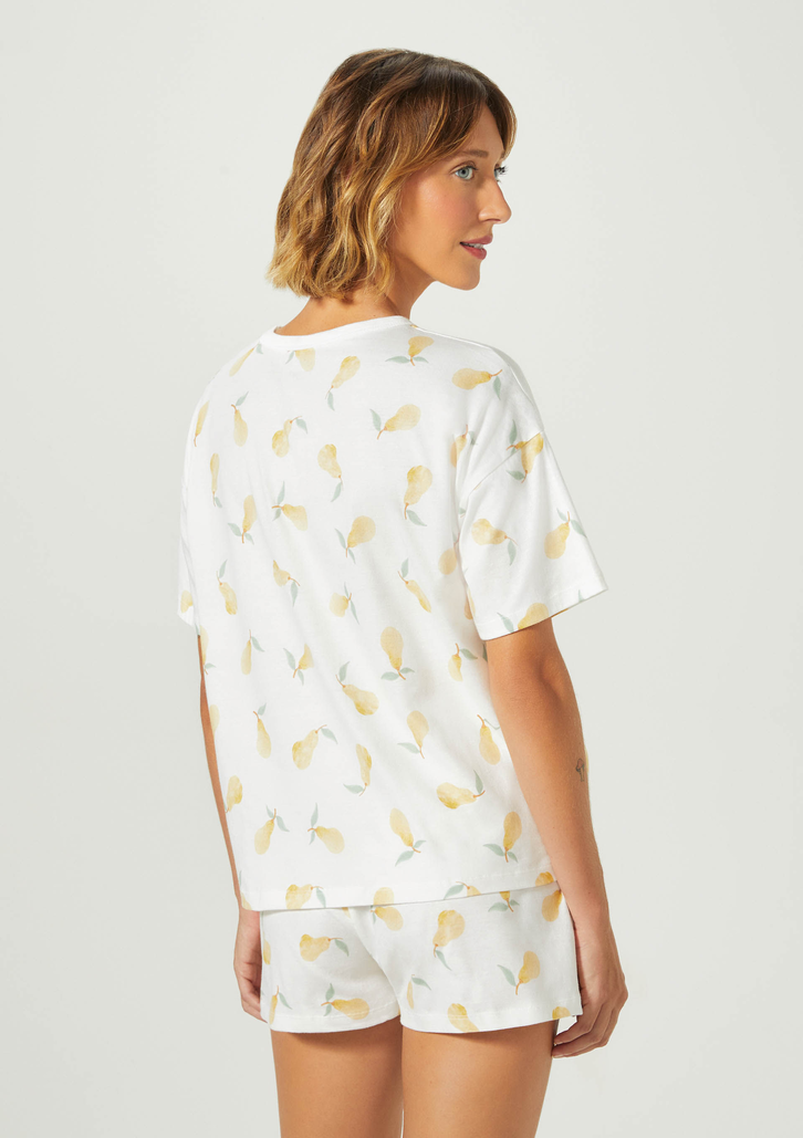 Pijama Algodão Cru Hering Intimates Curto Feminino Estampado Oversized