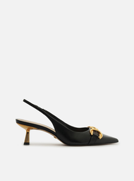 Scarpin Preto Arezzo Couro Bico Fino Slingback Bridão