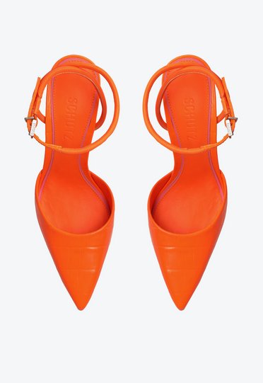 Sapato Scarpin Laranja Schutz Salto Alto Couro Verniz