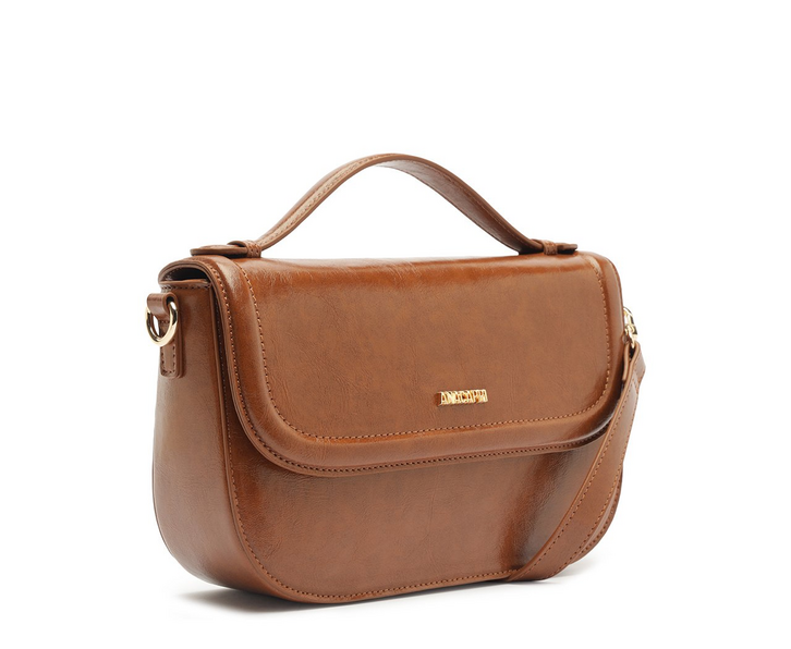 Bolsa Tiracolo Média Com Tampa e Puxador Marrom | ZZ MALL