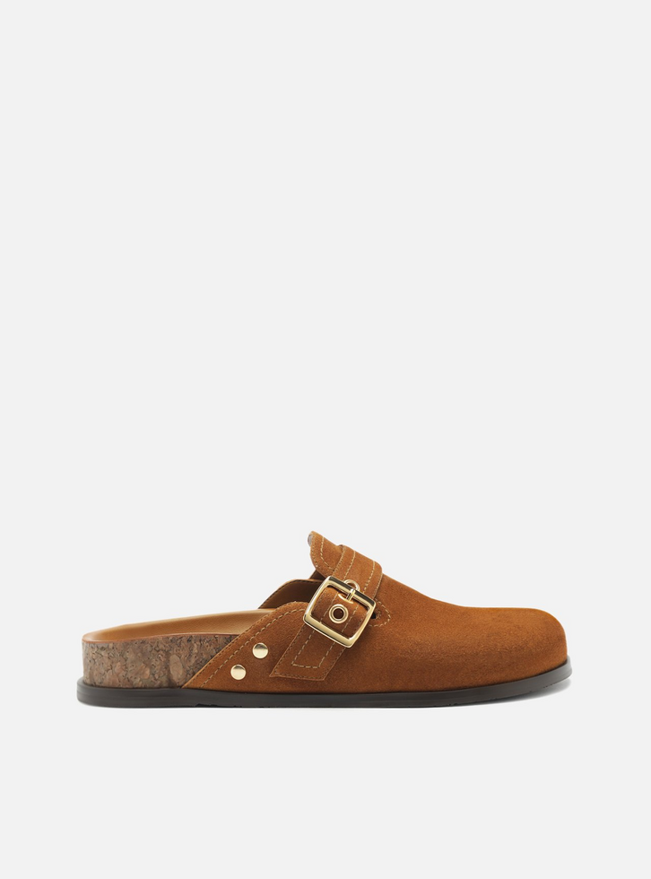 Clog Sabot Marrom Acamurçada Rasteira Fivela | ZZ MALL