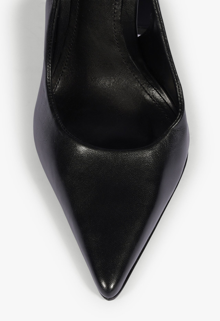 Slingback Couro Salto Alto Bloco Preto