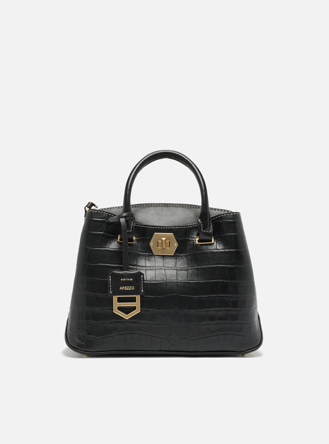 Bolsa Arezzo Tote Preta Couro Média Croco Charm Bolsa Arezzo Tote Preta Couro Média Croco Charm