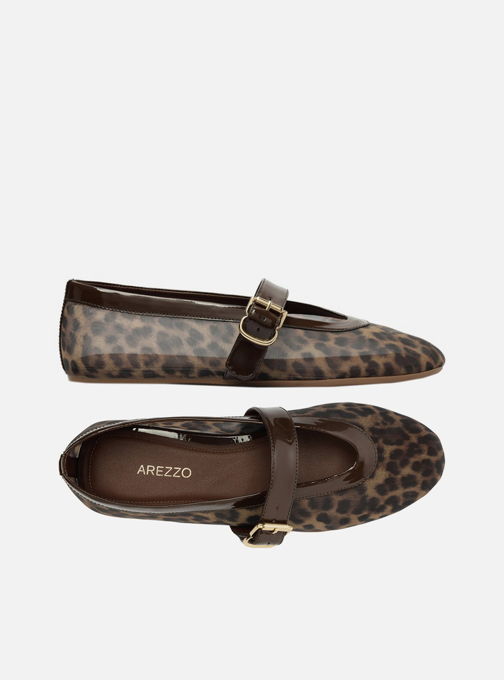 Sapatilha Boneca Animal Print Tela Fivela