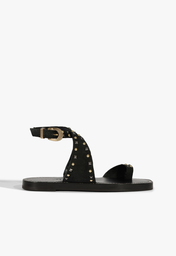 Sandália Rasteira Couro Boho Preto
