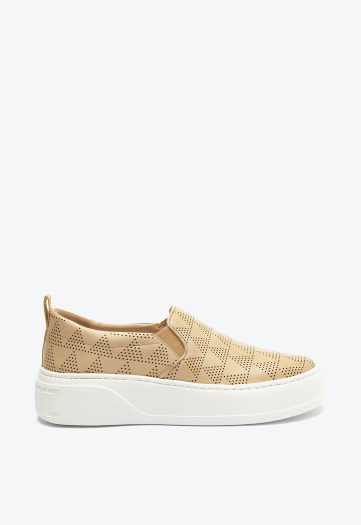 Tênis Slip On Triângulos Couro Bege