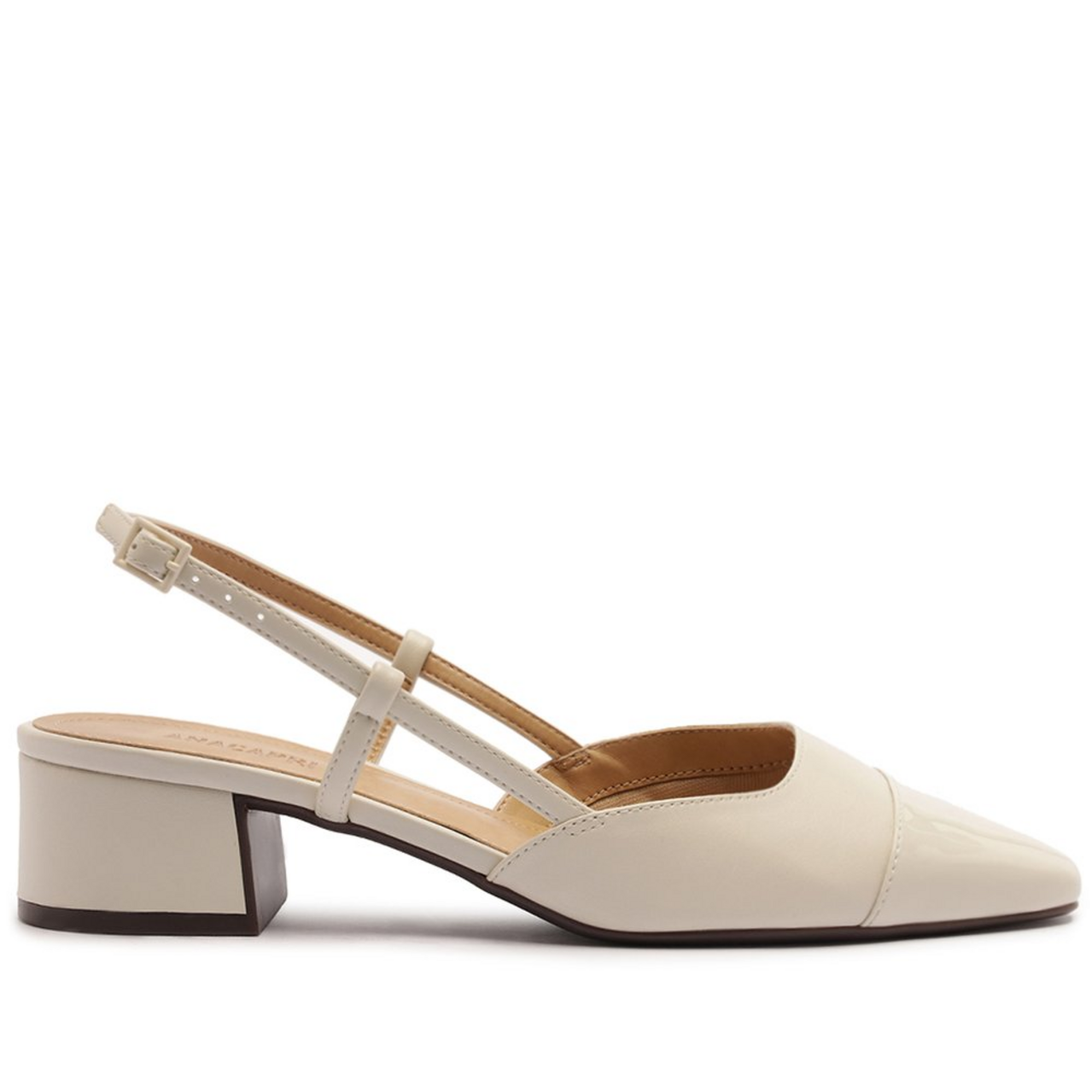 Sapatilha Slingback Salto Bloco Ponta Verniz Branca | ZZ MALL