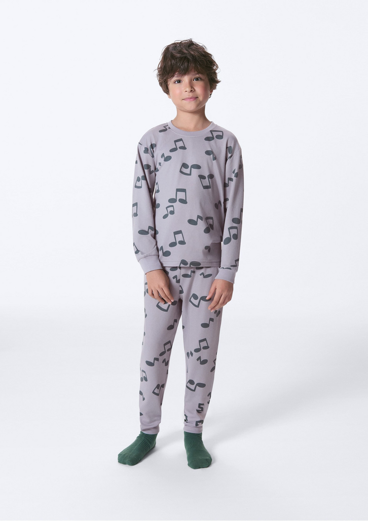 Pijama Infantil Cinza Hering Decote Redondo Estampado