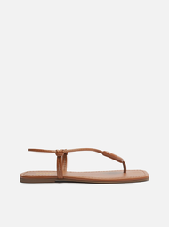 Sandália Rasteira Marrom Arezzo Slim Bico Quadrado