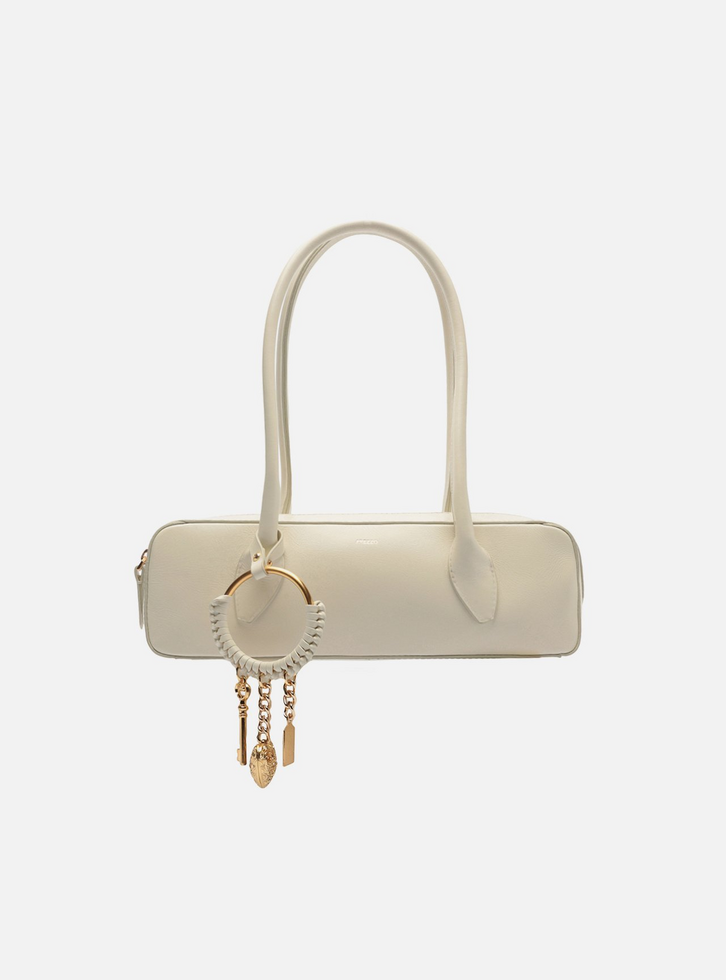 Bolsa Shoulder Branca Couro Média Metais