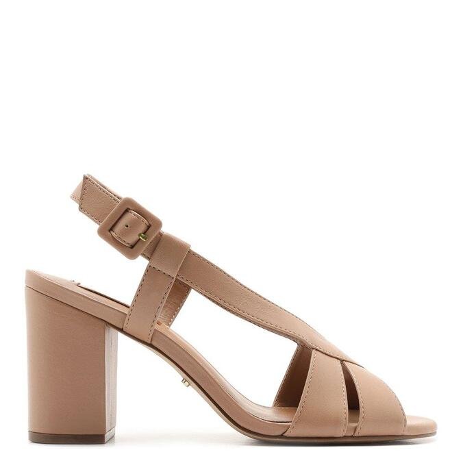 Sandália Bege Couro Salto Bloco | Arezzo - GLAMI.com.br
