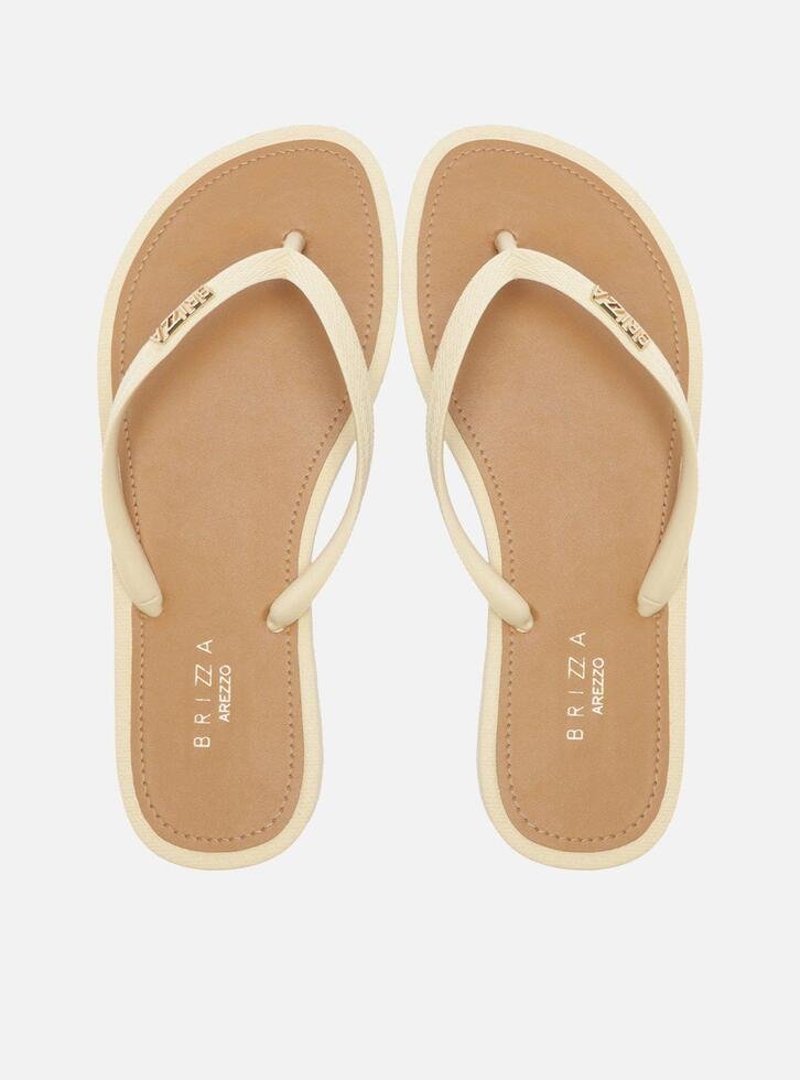 Chinelo de Dedo Tiras Off-White Palmilha Marrom