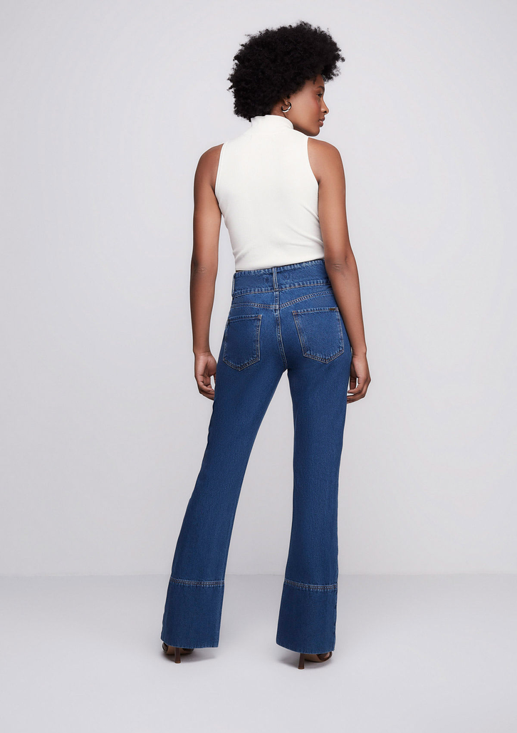 Calça Jeans Azul DZARM Flare Cintura Super Alta E-co2 Denim