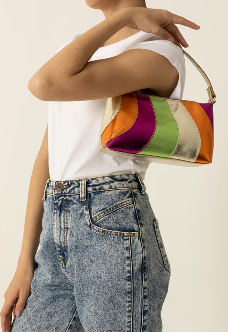 Bolsa Crossbody Colorida Metalizada Anacapri Baguete Média