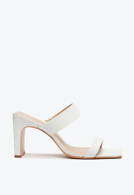 Sandália Mule Salto Barra Couro Branca