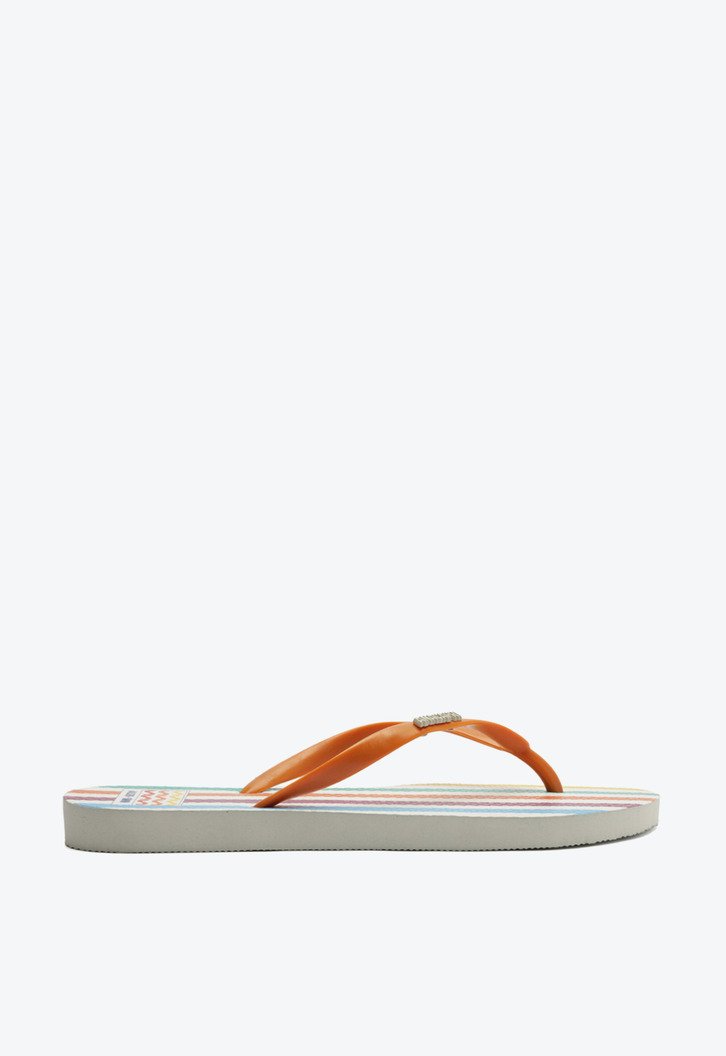 Chinelo de Dedo Listras Sundown Branco e Multicolor