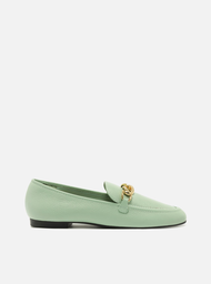 Mocassim Verde Arezzo Couro Bridão Metal Textura