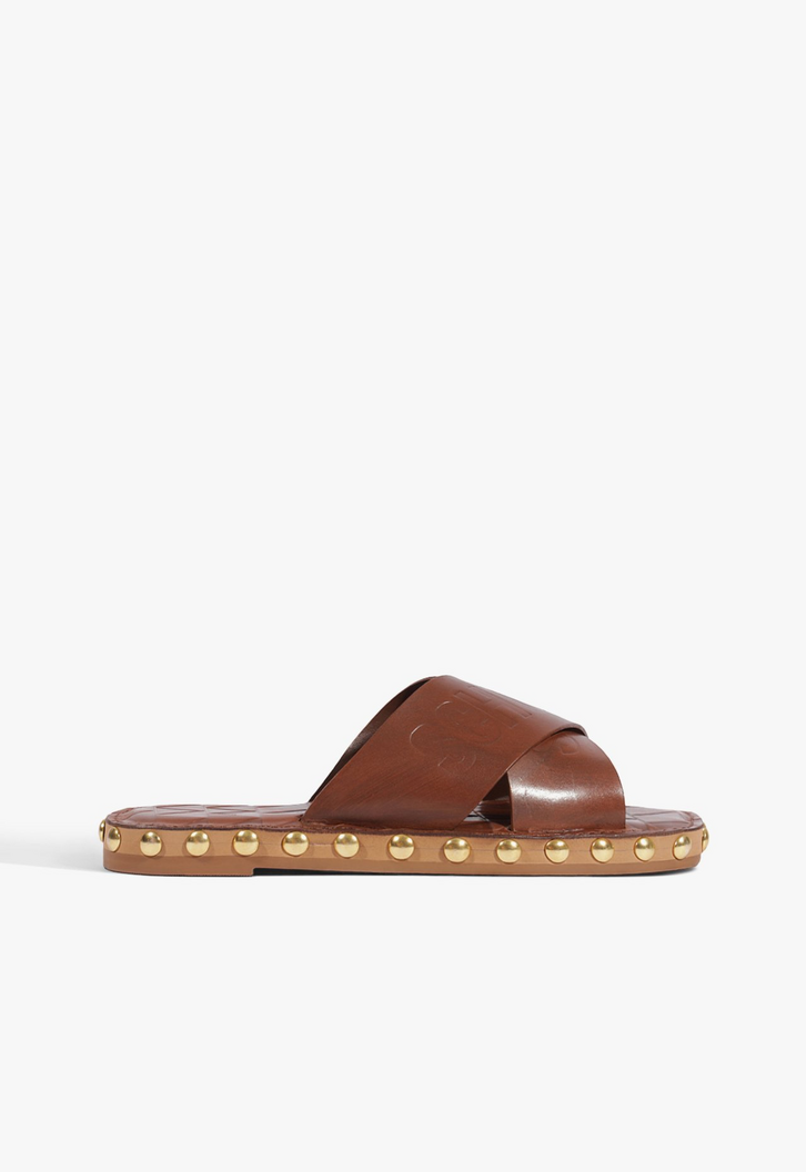 Sandália Schutz Tiras Studs Couro Marrom