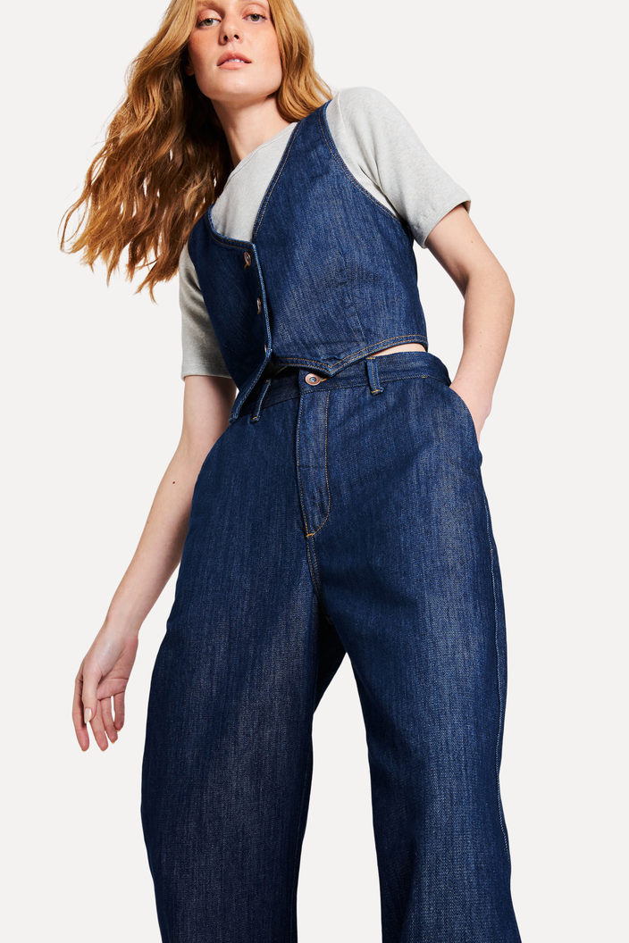 CALCA JEANS AZUL REVERSA ANNY WIDE LEG ALFAIATARIA
