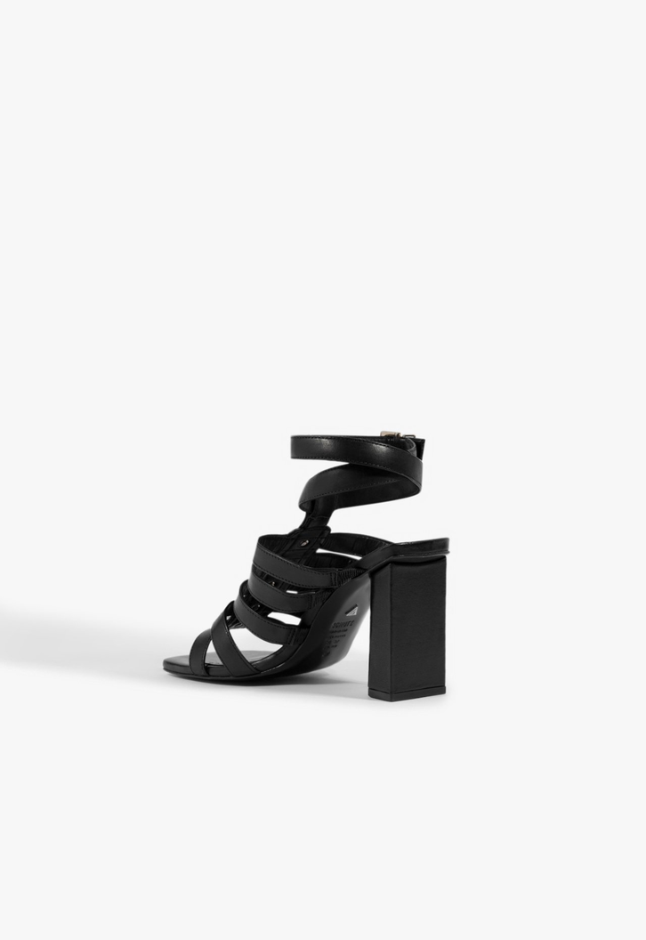 Sandália Salto Bloco Couro Preto