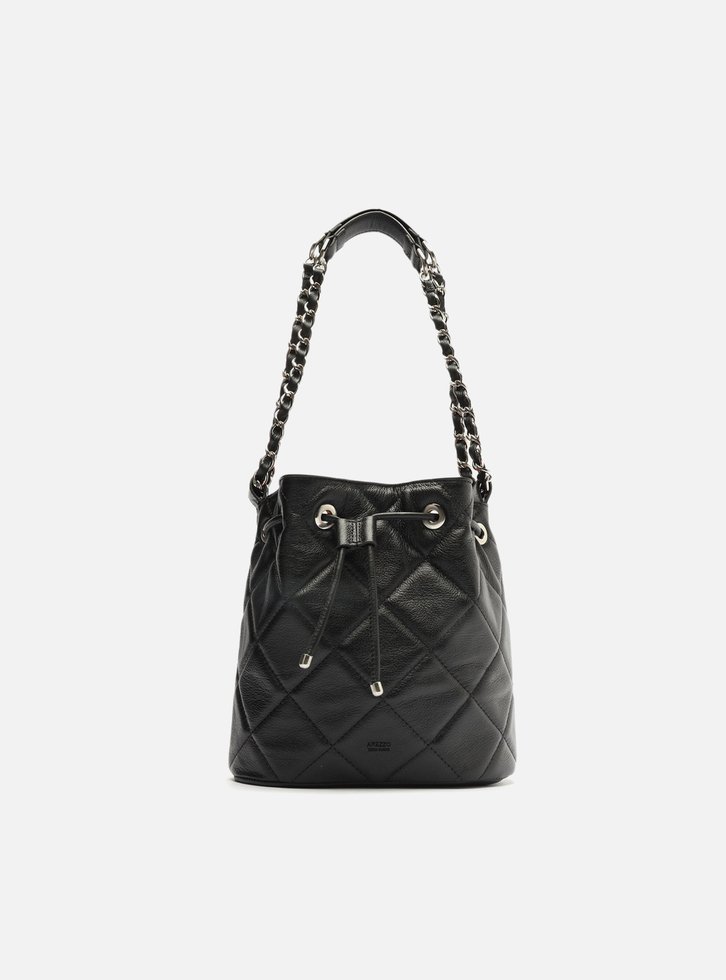 BOLSA BUCKET PRETA AREZZO COURO MIZZ MÉDIA