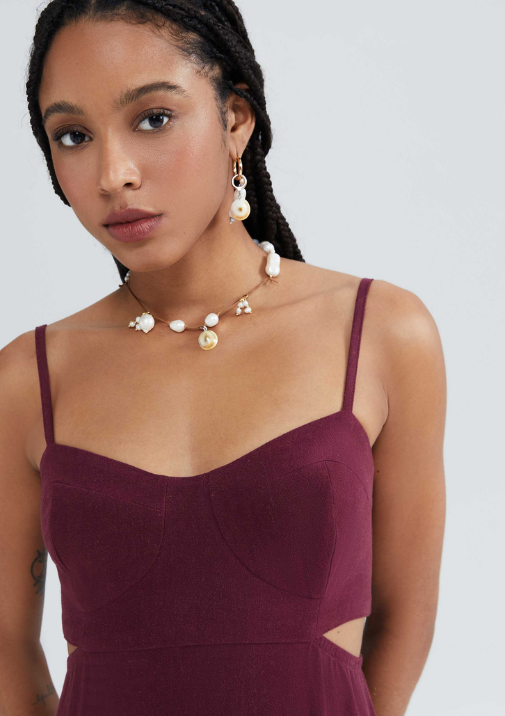 Vestido Vinho Hering Midi Cut Out