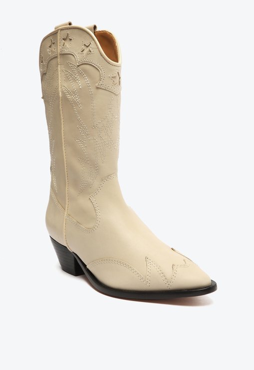 Bota S-Cicera Salto Bloco Couro Creme