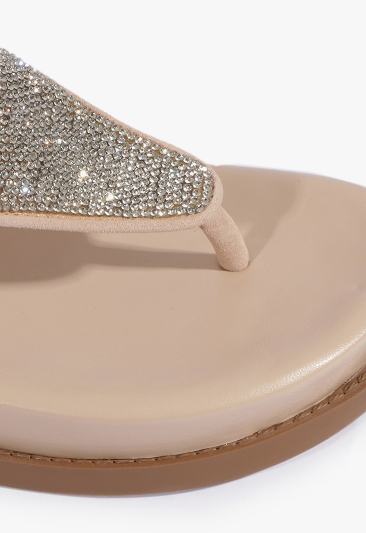 Sandália Papete Strass Nobuck Rosa