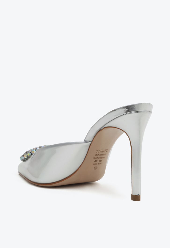 Sapato Mule Anna Verniz Prata