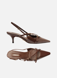 Scarpin Marrom Arezzo Verniz Salto Médio Slingback Amélia | ZZ MALL