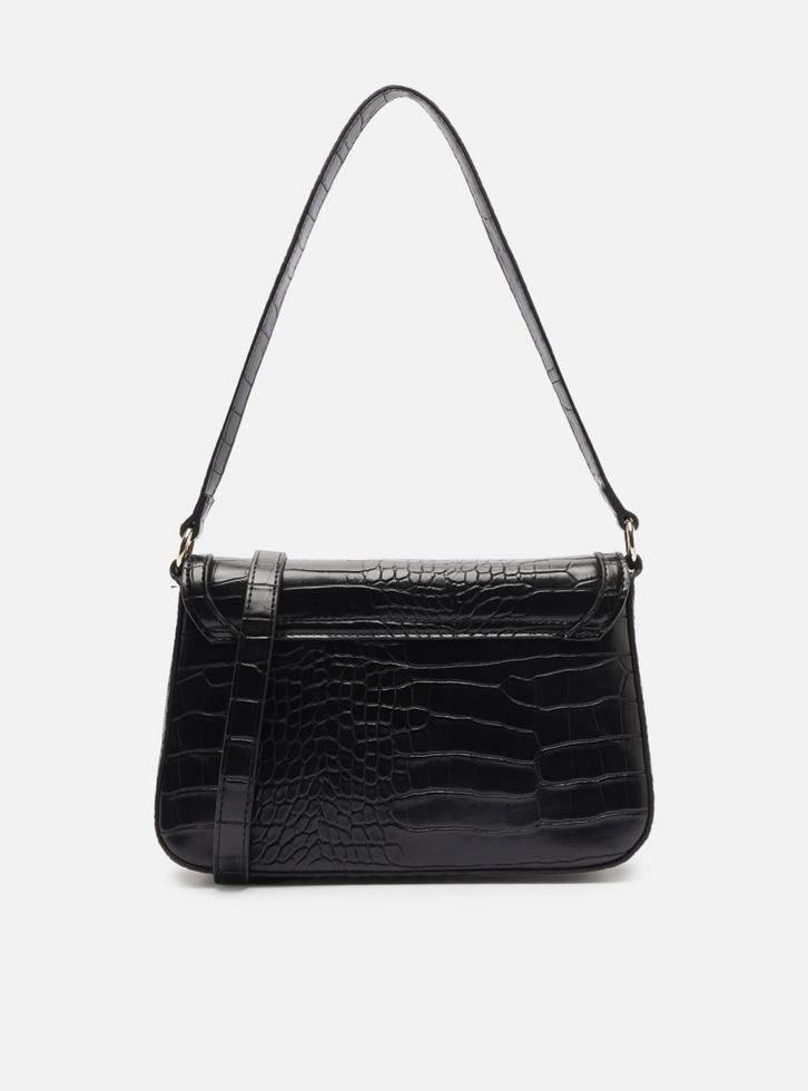 Bolsa Tiracolo Preta Média Croco | ZZ MALL