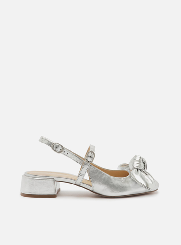Sapato Prata Arezzo Boneca Couro Salto Bloco Laço | ZZ MALL