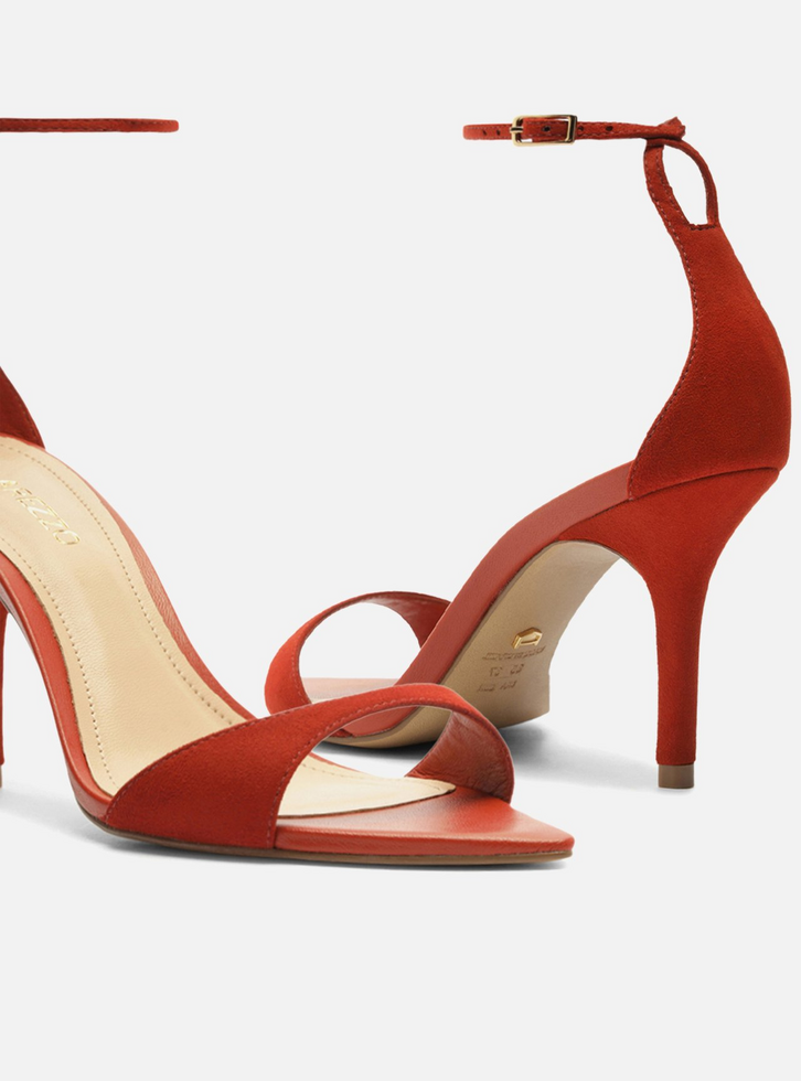 Sandália Terracota Acamurçada Salto Médio Tiras