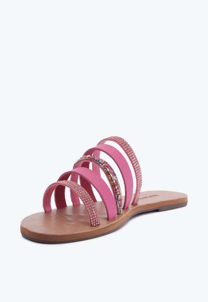 Rasteira Rosa Anacapri Multi Tiras Detalhe Strass