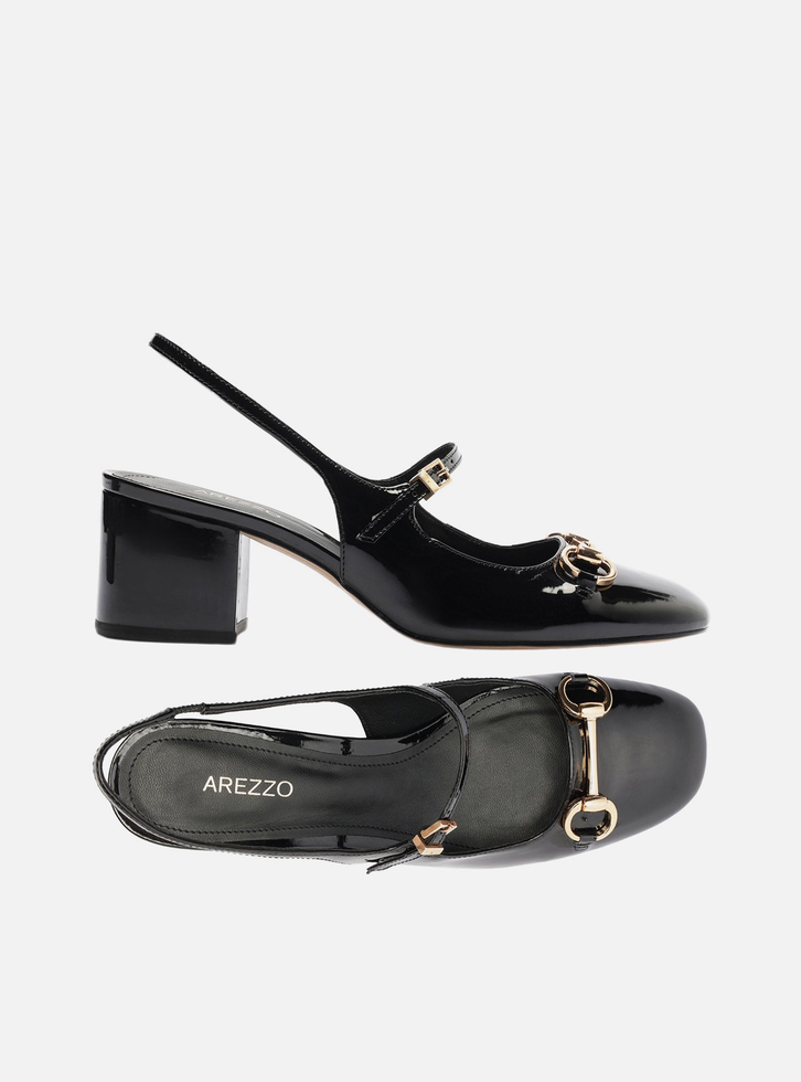 Sapato Boneca Preto Verniz Bloco Slingback
