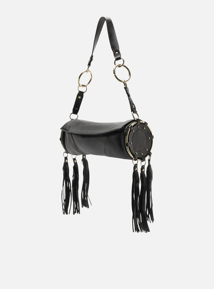 Bolsa Shoulder Preta Grande Franjas | ZZ MALL
