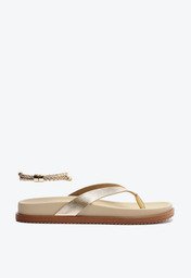 Chinelo Papete Couro com Tornozeleira Dourada