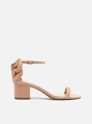 Sandália Nude Arezzo Couro Salto Bloco Maxi Flor