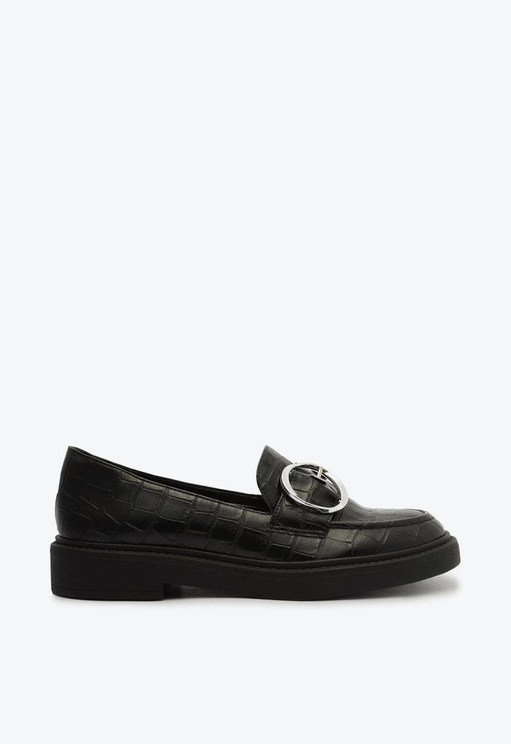 Mocassim Preto Snake Sola Alta Fivela