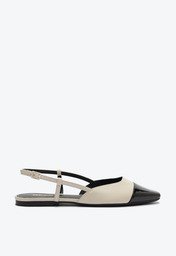 Sapatilha Slingback Ponta Preta Verniz Branca
