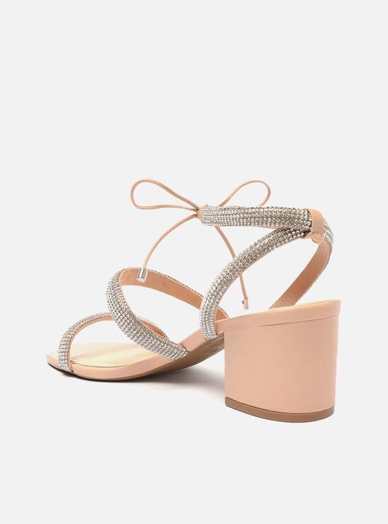 SANDÁLIA NUDE AREZZO BLOCO BICO QUADRADO STRASS