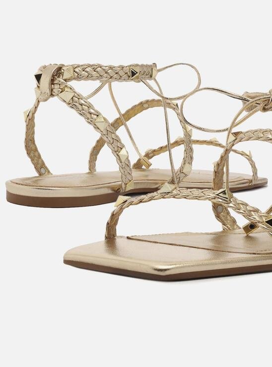SANDÁLIA RASTEIRA DOURADA AREZZO TRANÇADA SPIKES
