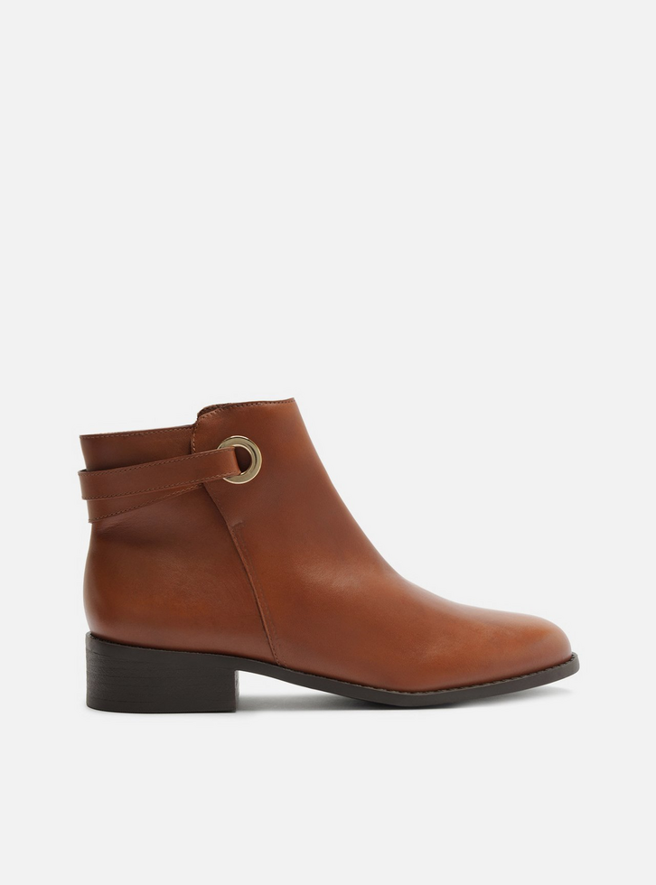 Bota Marrom Couro Salto Bloco Baixo