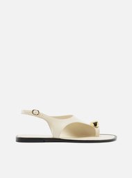 Rasteira Branca Couro Semi Coberta Metal Bold