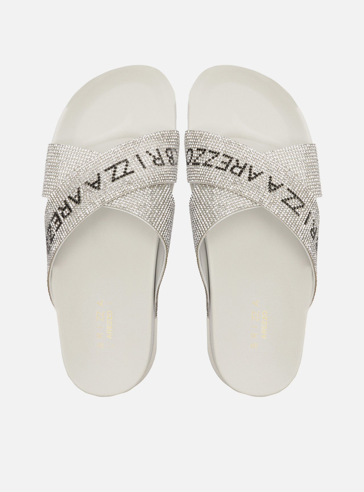 Sandália Papete Branca Tiras Strass Greta Glam Sandália Papete Branca Tiras Strass Greta Glam