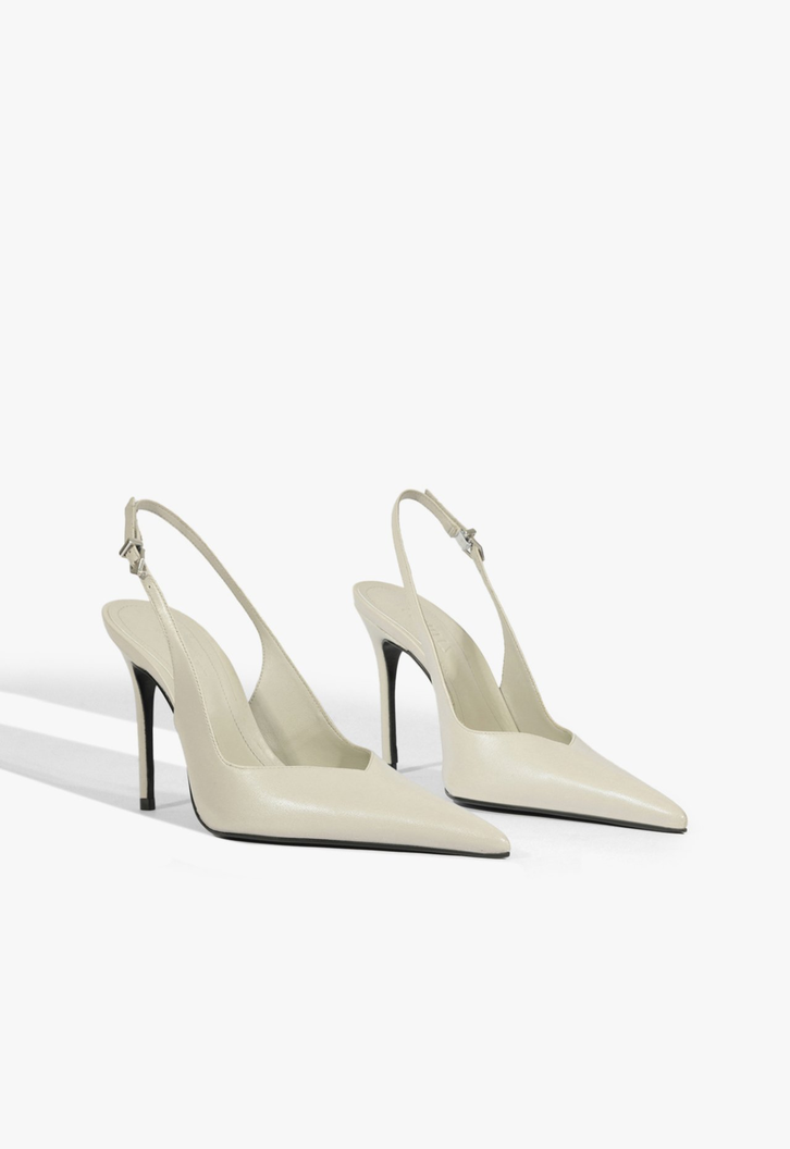 Slingback Couro Salto Alto Fino Cinza
