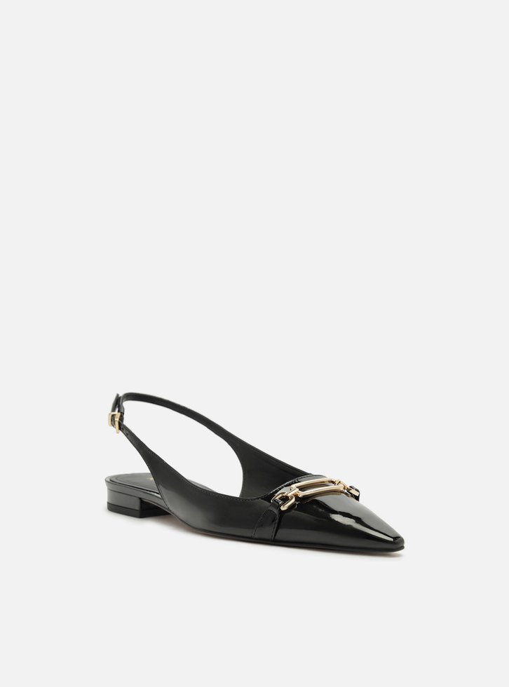 Sapatilha Preta Bico Fino Slingback Metal