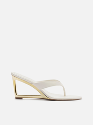 Tamanco Branca Arezzo Couro Salto Geométrico Flip Flop